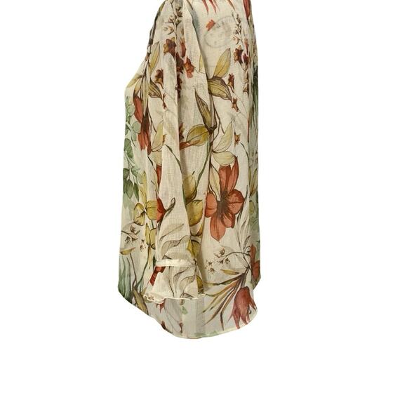 Vintage 90s Alfred Dunner Button Up Blouse Floral Sheer Cardigan Ruffle sleeve - Picture 9 of 9
